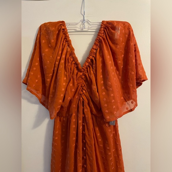 NWT Anthropologie Ruched Tiered Dress Terra Cotta Size XS - Picture 5 of 15